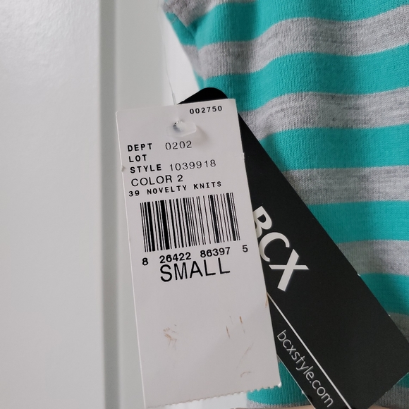 NWT BCX Teal Stripe Lines Blouse top with Belt Size Small - Picture 8 of 8